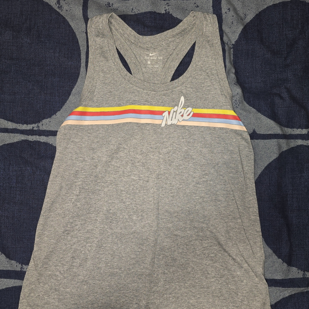 Nike Gray Tank Top with Multicolor Stripes